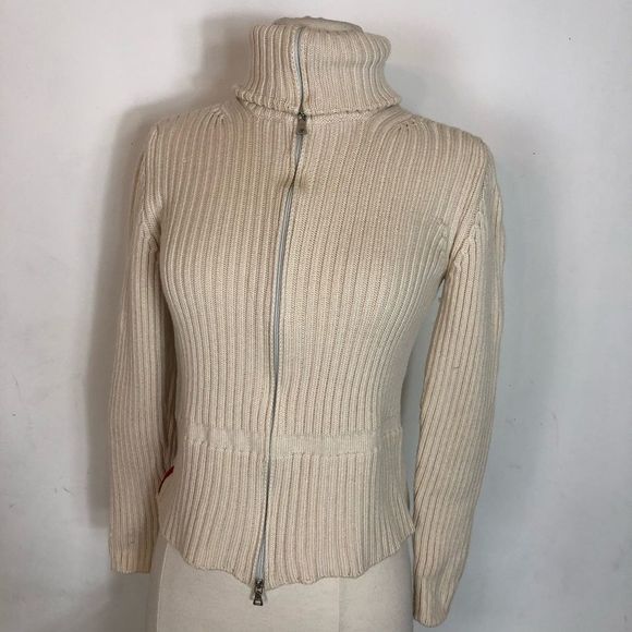 !!SOLD!! Vintage PRADA cream 100% Wool full zip, ribbed cardigan sweater Small - Picture 2 of 13